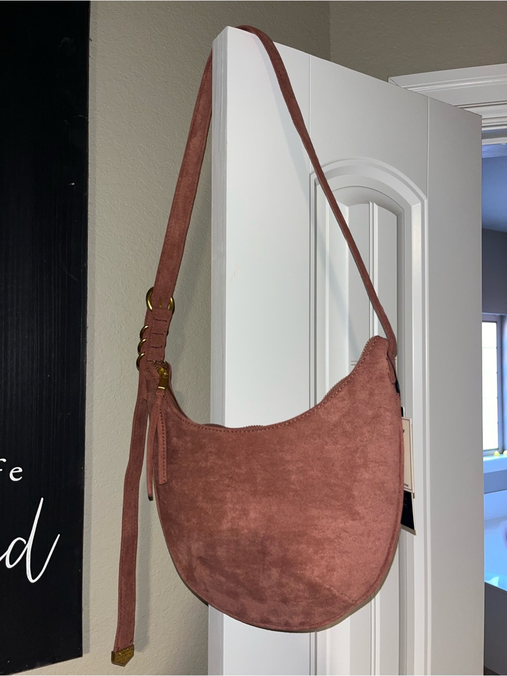 Suede Crescent Shoulder Bag